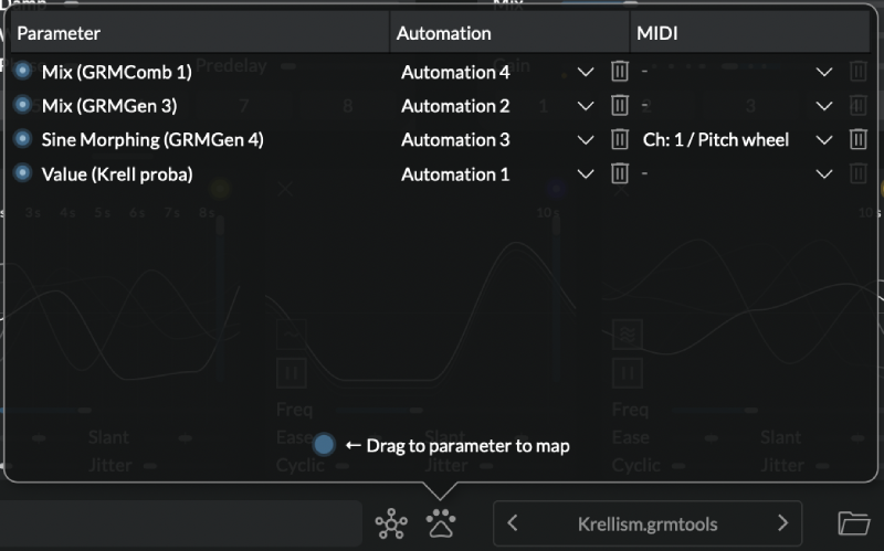 GRM Tools Atelier Midi automation parameters mapping window